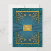 Gedrukte lint Gouden, Teal RSVP kaart (Voorkant)