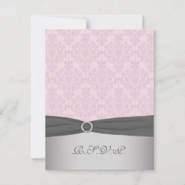 Gedrukte lint grijze, roze damast RSVP kaart
