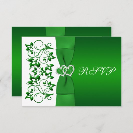 GEDRUKTE LINT Groene, Witte Bloemen Reply Kaart (Voorkant / Achterkant)