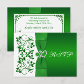 GEDRUKTE LINT Groene, Witte Bloemige Antwoordkaart Kaart (Voorkant / Achterkant)