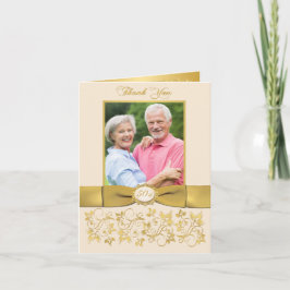 GEDRUKTE LINT Ivoor Gouden Bloemige Bedankkaart