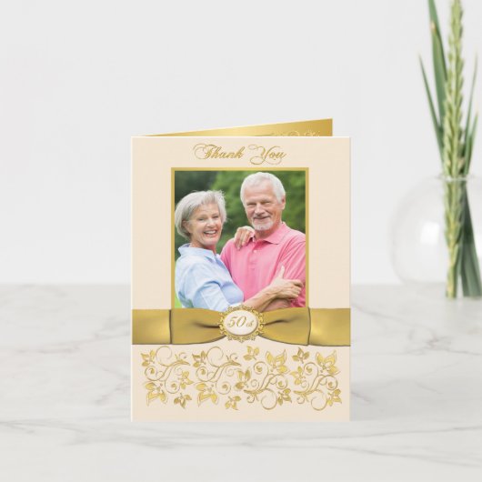 GEDRUKTE LINT Ivoorgouden Bloemen Bedankkaart (Voorkant)