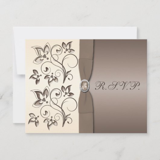 GEDRUKTE LINT Mocha, Ivoor Bloem RSVP Kaart (Voorkant)