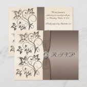 GEDRUKTE LINT Mocha, Ivoor Bloem RSVP Kaart (Voorkant / Achterkant)