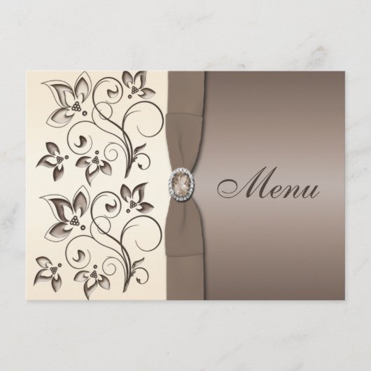 GEDRUKTE LINT Mocha, Ivoren Bloemen Menukaart (Voorkant)