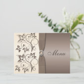 GEDRUKTE LINT Mocha, Ivoren Bloemen Menukaart (Staand voorkant)