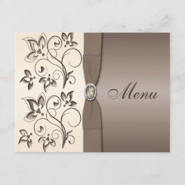 GEDRUKTE LINT Mocha, Ivoren Bloemen Menukaart