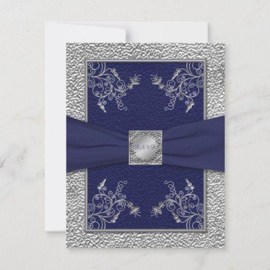 GEDRUKTE LINT Navy en Pewter RSVP kaart (Voorkant)