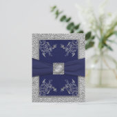 GEDRUKTE LINT Navy en Pewter RSVP kaart (Staand voorkant)
