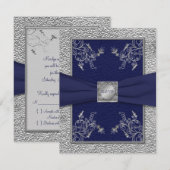GEDRUKTE LINT Navy en Pewter RSVP kaart (Voorkant / Achterkant)