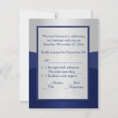 GEDRUKTE LINT Navy, Zilveren Bloemen RSVP Kaart (Achterkant)