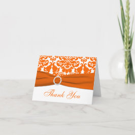 Gedrukte lint Oranje, Witte Damast Dank Je Kaart