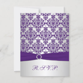 GEDRUKTE LINT Paarse, Zilveren Damast Antwoordkaar RSVP Kaartje