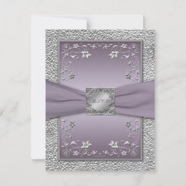 Gedrukte lint Plum, Pewter Bloemen RSVP Kaart