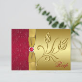 GEDRUKTE LINT Rode, Gouden Bloem RSVP Kaart (Staand voorkant)