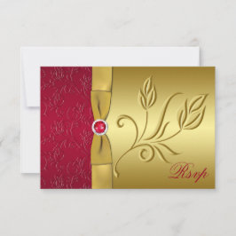GEDRUKTE LINT Rode, Gouden Bloem RSVP Kaart
