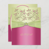 GEDRUKTE LINT Roze, Groene Bloemige RSVP Kaart (Voorkant / Achterkant)