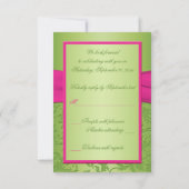 GEDRUKTE LINT Roze, Groene Damast Antwoordkaart RSVP Kaartje (Achterkant)