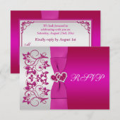 GEDRUKTE LINT Roze, Zilveren Bloemen Antwoordkaart Kaart (Voorkant / Achterkant)