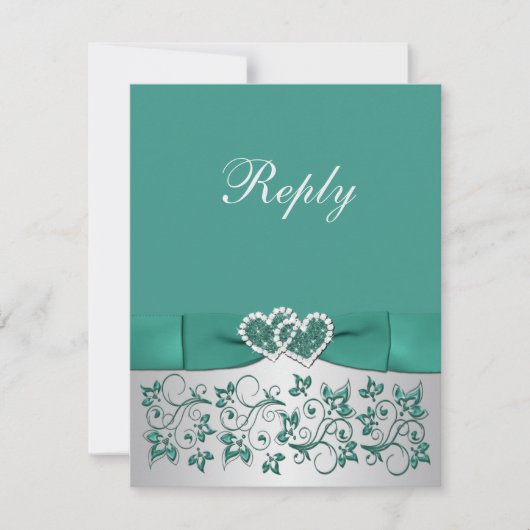 GEDRUKTE LINT Teal, Zilveren Bloemen Reactiekaart Kaart (Voorkant)