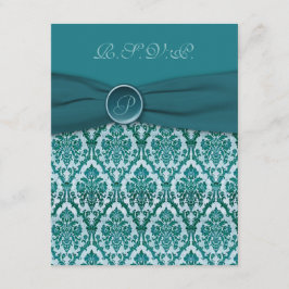 GEDRUKTE LINT Vintage Teal Damast Antwoordkaart RSVP Kaartje