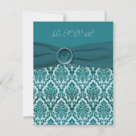GEDRUKTE LINT Vintage Teal Damast Antwoordkaart RSVP Kaartje