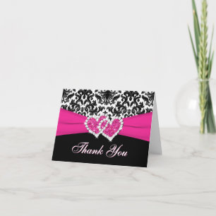 GEDRUKTE LINT Zwart Wit Roze Bedankkaart