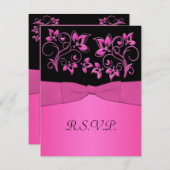 GEDRUKTE LINT Zwarte, Roze Bloem RSVP Kaart (Voorkant / Achterkant)