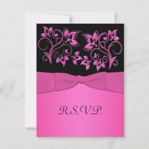 Gedrukte lint Zwarte, Roze Bloem RSVP Kaart