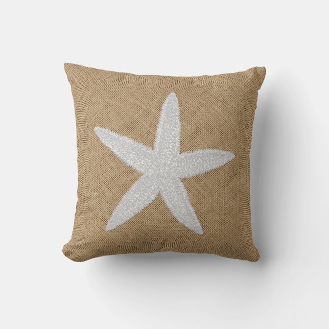 Gedrukte look Starfish op Burlap Kussen (Voorkant)