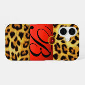 GEDRUKTE LUIAARD VEL ROOD ROBIJN EDELSTEEN MONOGRA iPhone 16 HOESJE (Achterkant horizontaal)