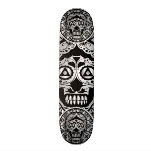 Gedrukte metallisch zilvervormende suikerschedel o skateboard