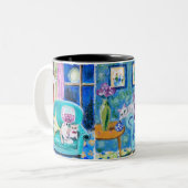 Gedrukte Mok met originele handgetekende kattenkun (Voorkant links)