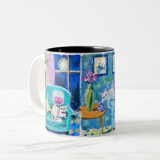 Gedrukte Mok met originele handgetekende kattenkun (Voorkant links)