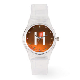 GEDRUKTE ORANJE AGATHE EDELE STEEN MONOGRAAM HORLOGE