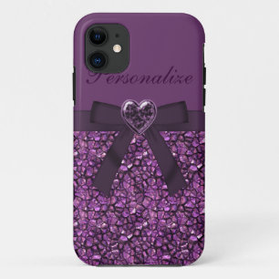 Gedrukte Paarse Gem Stones & Heart Jewel Case-Mate iPhone Case