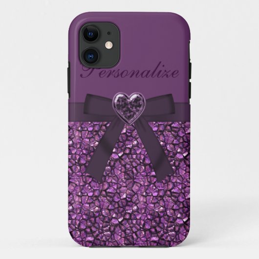 Gedrukte Paarse Gem Stones & Heart Jewel Case-Mate iPhone Case (Achterkant)