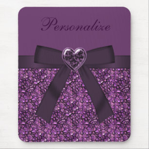 Gedrukte Paarse Gem Stones & Heart Jewel Muismat