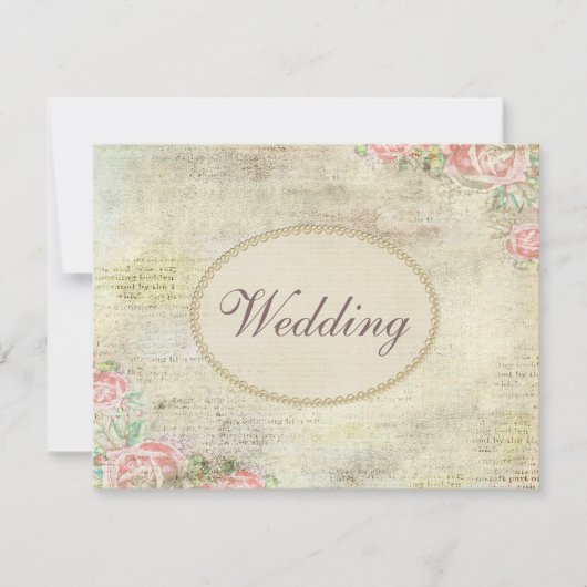 Gedrukte parels & kant Shabby Chic Rozen Wedding Kaart (Voorkant)