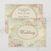 Gedrukte parels & kant Shabby Chic Rozen Wedding Kaart (Voorkant / Achterkant)
