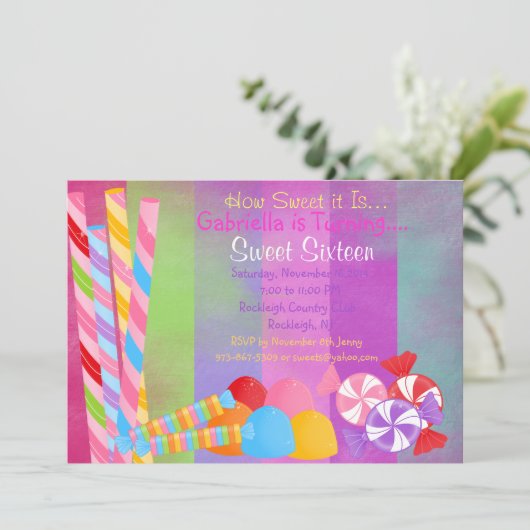 Gedrukte partijen Snoep Sweet 16 Uitnodiging (Staand voorkant)