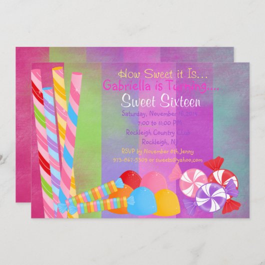 Gedrukte partijen Snoep Sweet 16 Uitnodiging (Voorkant / Achterkant)