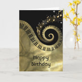 Gedrukte pianotoetsen en gouden Muzieknoten Kaart (Gele Bloem)