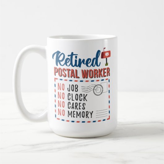 Gedrukte postwerker Brief koeriersdienst Pensioenr Koffiemok (Links)