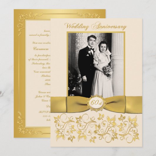 GEDRUKTE RIBBON 60th Jubileum Invite Kaart (Voorkant / Achterkant)