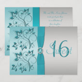 GEDRUKTE RIBBON Aqua, Silver Sweet 16 Party Invite Kaart (Voorkant / Achterkant)