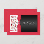GEDRUKTE RIBBON Black, Red, White Floral Reply Kaa Kaart (Voorkant / Achterkant)
