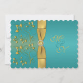 GEDRUKTE RIBBON Blauwgroen, Gold Floral Monogram I Kaart (Voorkant)