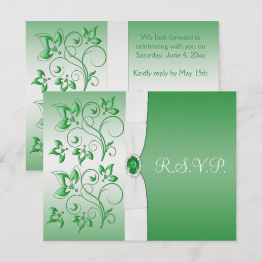 GEDRUKTE RIBBON Emerald Green, White Reply Kaart (Voorkant / Achterkant)