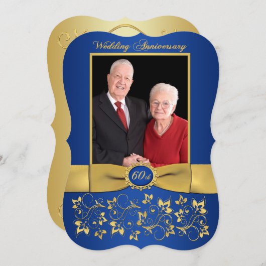 GEDRUKTE RIBBON Fancy vorm 60e Jubileum Uitnodigen Kaart (Voorkant / Achterkant)